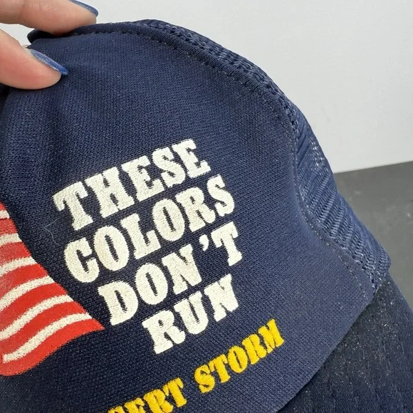 Vintage American Flag These Colors Don't Run Hat SnapBack Cap USA Desert Storm - Picture 9 of 15